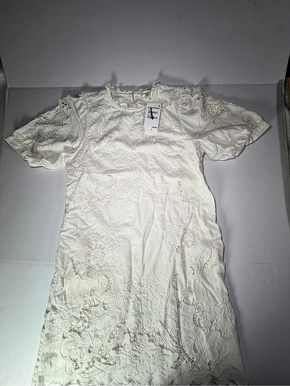 Treasure and Bond Floral Embroidered Mini Dress in White Size Small NWT